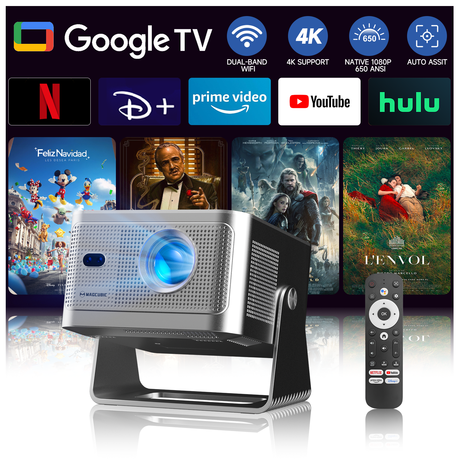 Magcubic HY350GT 650ANSI Portable Projector | Native 1080P with 8K Input Auto Keystone & Focus, Outdoor Friendly