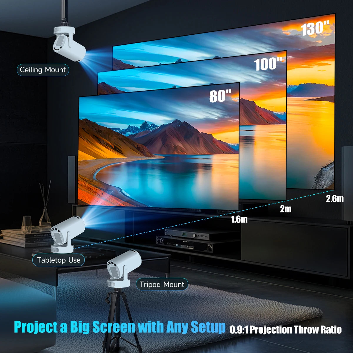 Magcubic HY300 Pro + can projector a big screen with Any setup