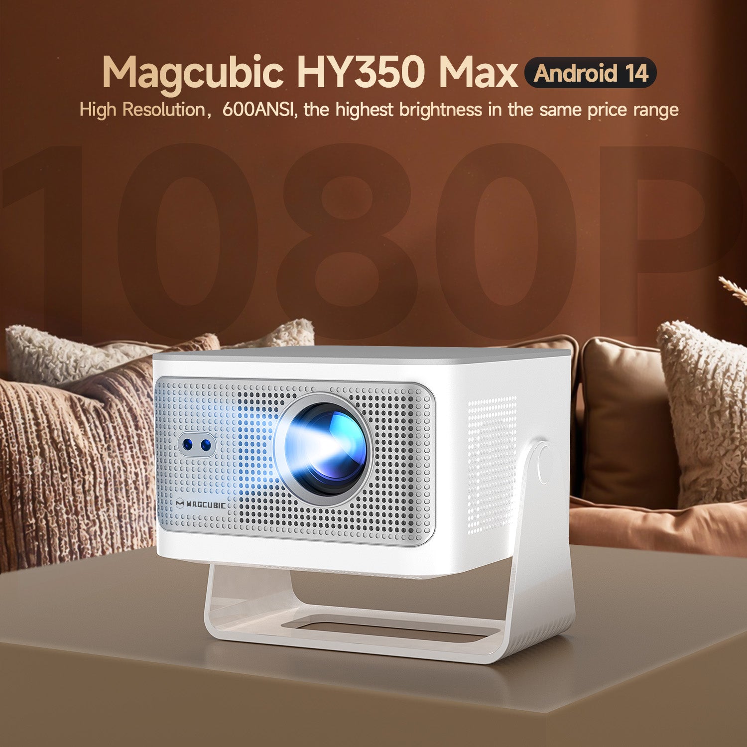 Magcubic HY350MAX 600 ANSI Portable Projector | Native 1080P with 8K Input, Android 14, Auto Keystone & Focus, Outdoor Friendly