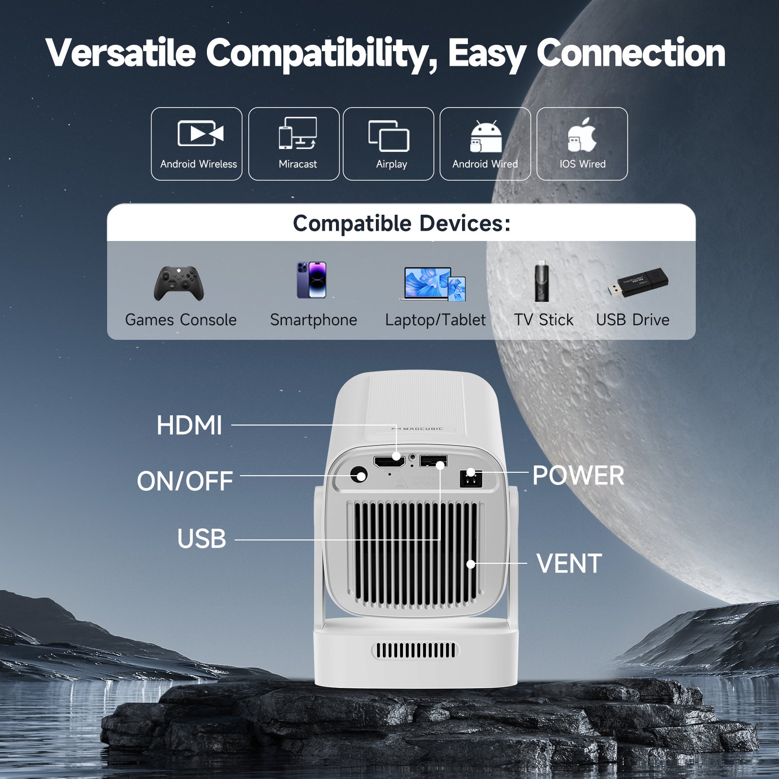 Magcubic HY310 Mini Projector Auto Focus 4K Native 1080P 330ANSI Android11 5W Speaker Air Mouse Voice Assistant Upgrated HY300