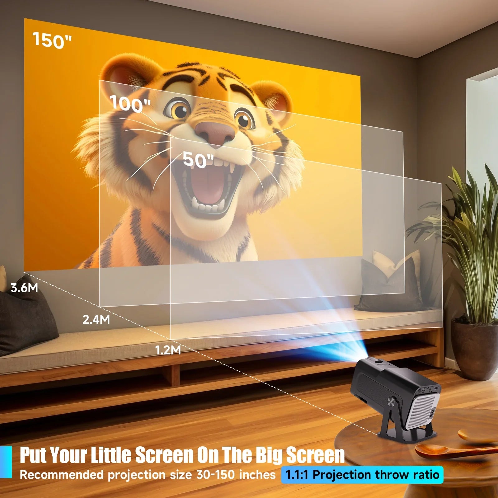 Proiettore Smart HY320 NTV Con Netflix - 1080P Nativo, 320 ANSI, WiFi 5G E Assistente Vocale - Foto 4