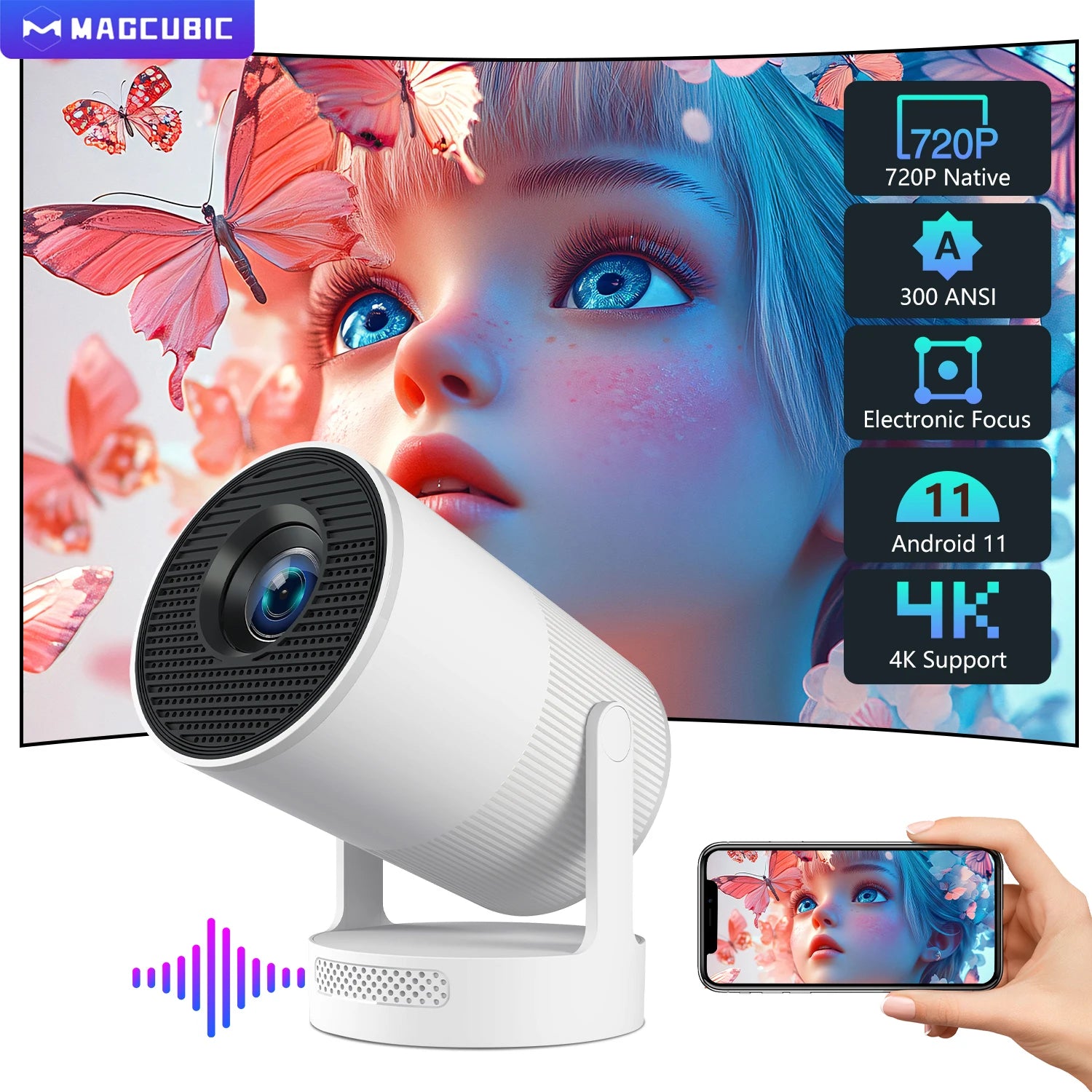 Magcubic 4K HY300 Ultra Portable Projector – 720P, 260 ANSI, Android 11 ...